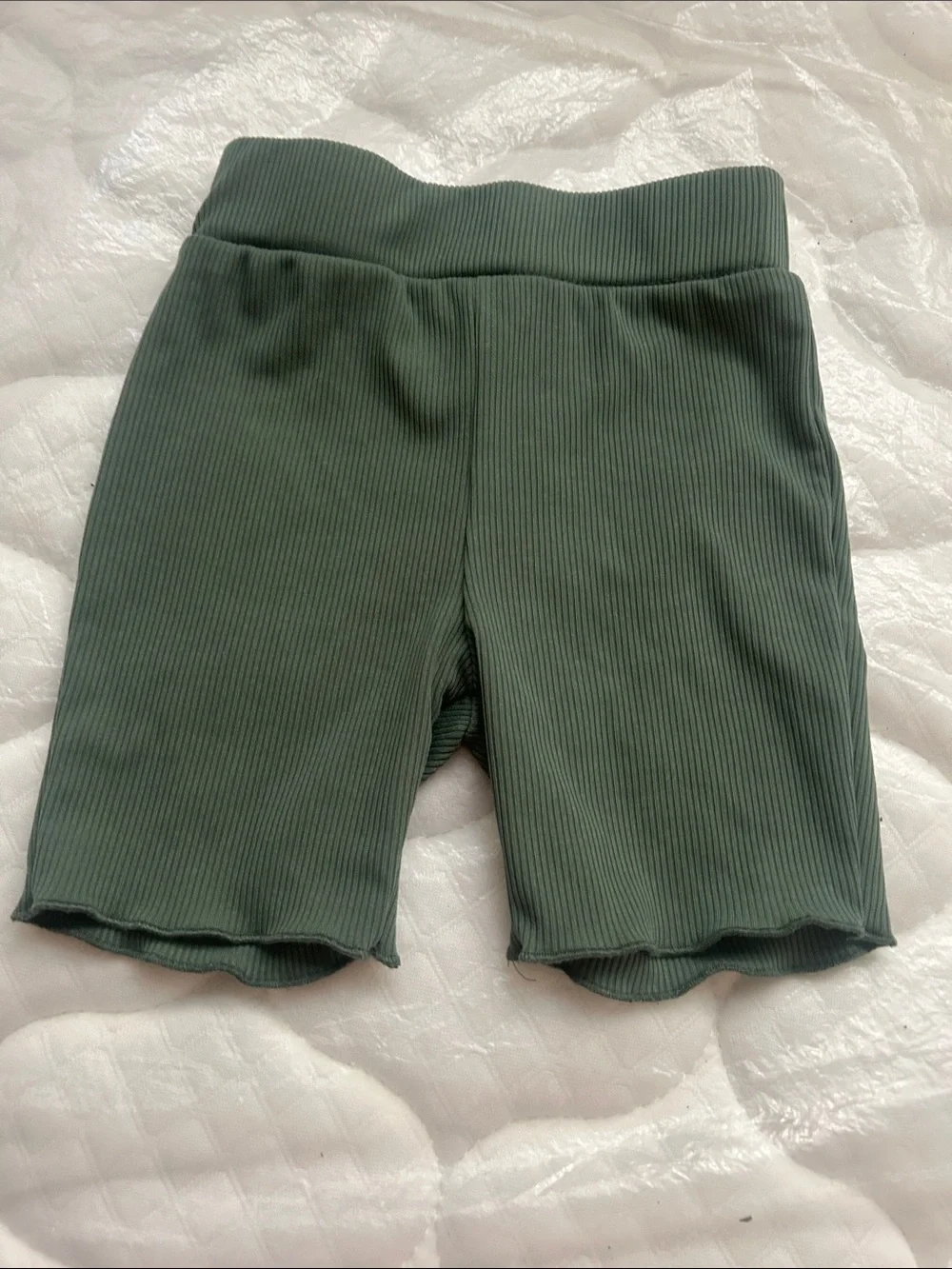 shosho Ribbed High-Waist Shorts in Sage Green